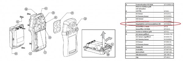 QT-PCB-K1 Hauptplatine und Sensorplatine Gaswarngerät Quattro
