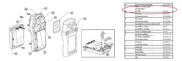 QT-BC1 Hinteres Gehäuseteil Gaswarngerät Quattro