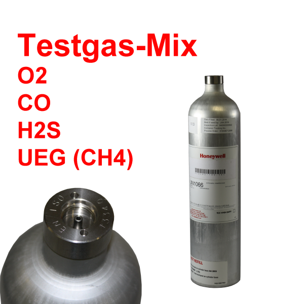Anzeigetestgas-MIX O2, H2S, CO, CH4 für Gaswarngeräte