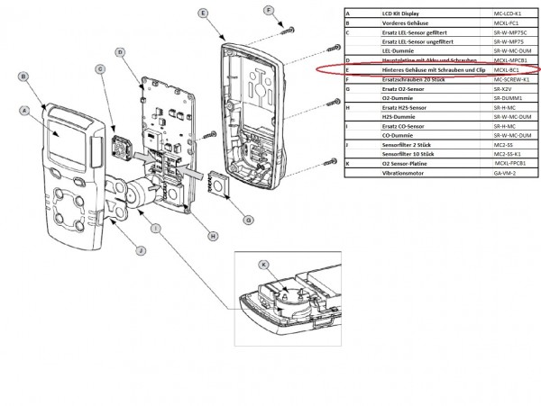 MCXL-BC1 Gehäuserückseite für Micro Clip XL Gaswarngerät Honeywell