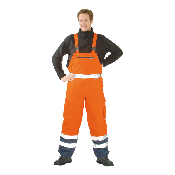 Warnschutz Winter-Latzhose kontrast orange/marine