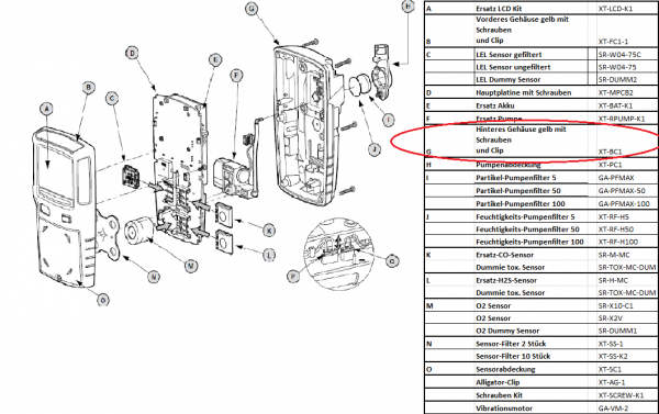 XT-BC1 Hinteres Gehäuse für Gaswarngerät MaxXT II