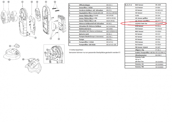 D4-RHM04 Twin Tox CO/H2S Sensor für Gaswarngerät Micro 5