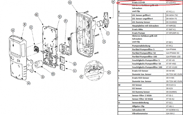 XT-LCD-K1 Ersatz LCD-Kit für Gaswarngerät MaxXT