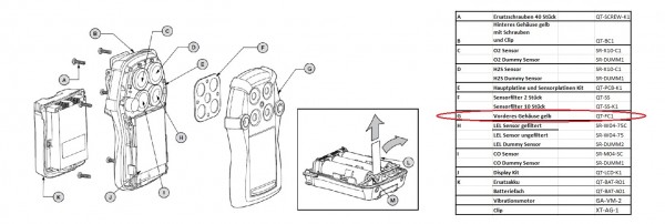 QT-FC1 Vorderes Gehäuse Gaswarngerät Quattro BW Technologies