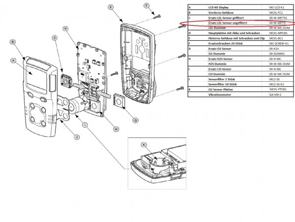 SR-W-MP75 ungefilterter LEL Sensor für Gaswarngerät Micro Clip XL/X3 und MaxXT
