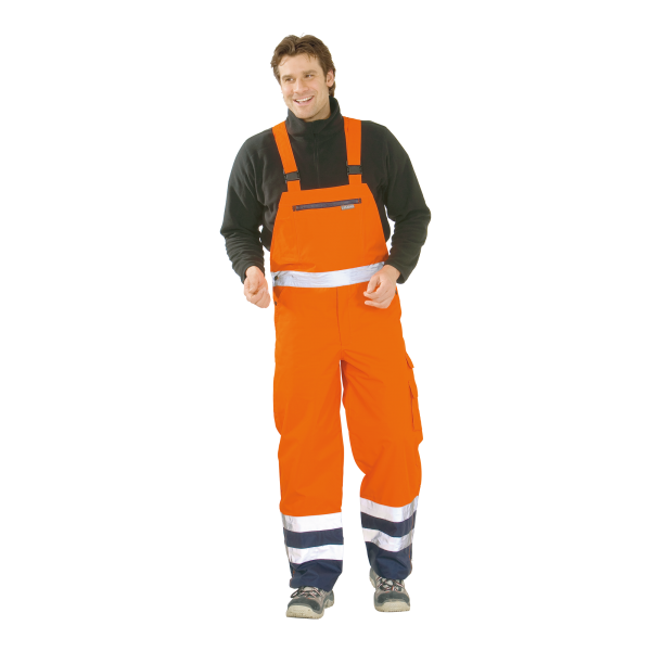 Warnschutz Regen-Latzhose kontrast orange/marine