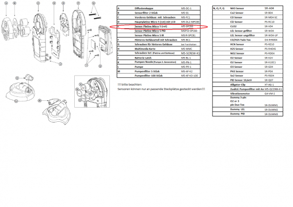M5-SPCB3 Ersatz Sensorplatine für Gaswarngerät Micro 5 (rot)