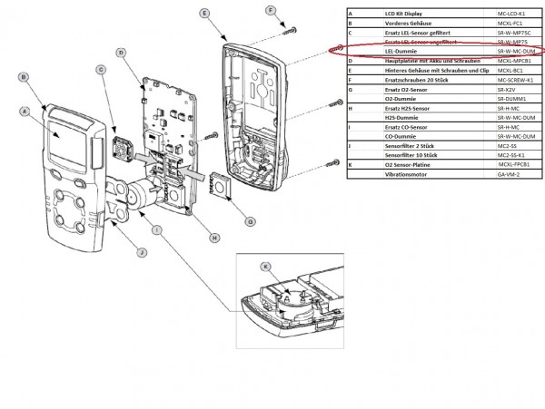 SR-W-MC-DUM Dummy LEL-Sensor für Gaswarngerät Micro Clip XL/X3 und MaxXT