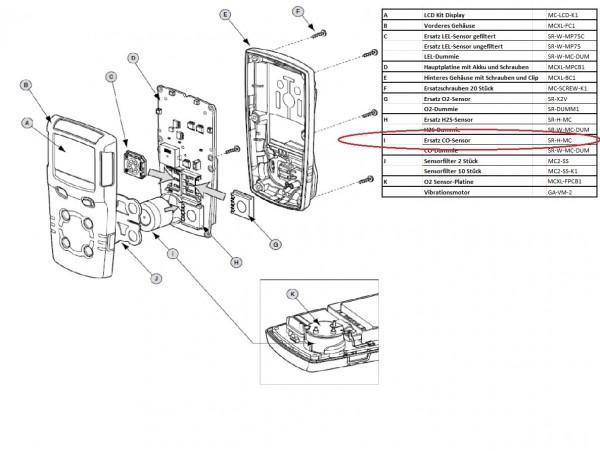 SR-M-MC Ersatz CO-Sensor für Gaswarngerät Micro Clip XL/X3 und MaxXT