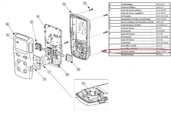 MC2-FPCB1 O2-Sensor-Platine mit Kabelanschluss